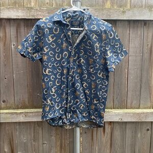 Pendleton Collared Navy and Gold Horseshoe Cowboy Shirt